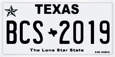 TX license plate BCS2019