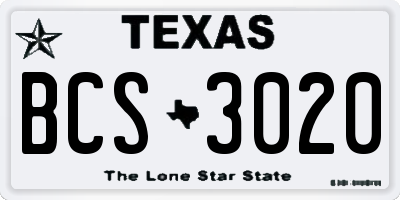 TX license plate BCS3020