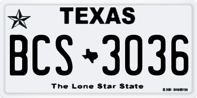 TX license plate BCS3036