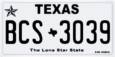 TX license plate BCS3039
