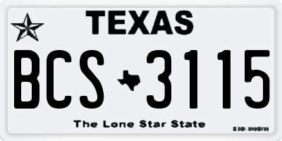 TX license plate BCS3115