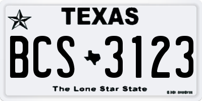 TX license plate BCS3123