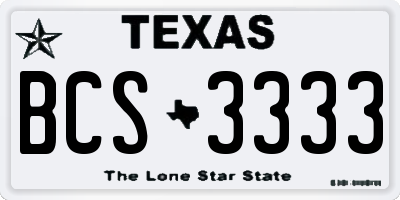 TX license plate BCS3333