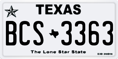 TX license plate BCS3363