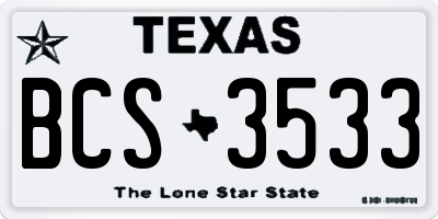 TX license plate BCS3533