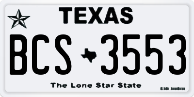 TX license plate BCS3553