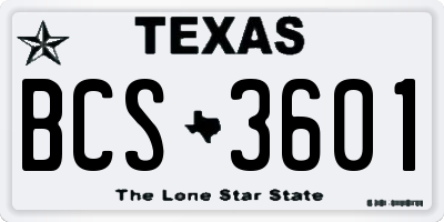 TX license plate BCS3601