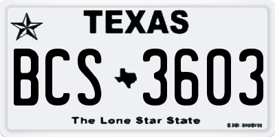 TX license plate BCS3603