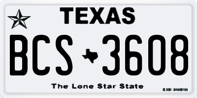 TX license plate BCS3608