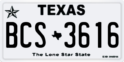 TX license plate BCS3616