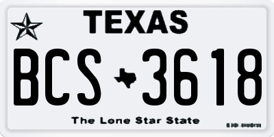 TX license plate BCS3618
