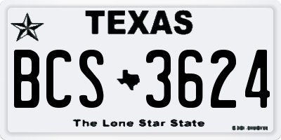 TX license plate BCS3624