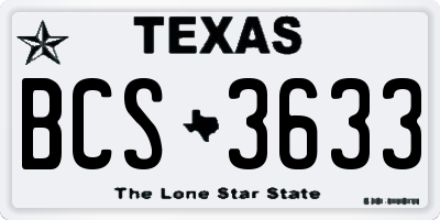 TX license plate BCS3633
