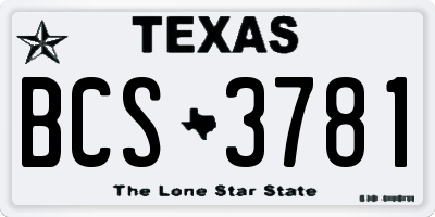 TX license plate BCS3781