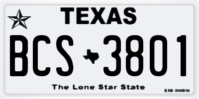 TX license plate BCS3801
