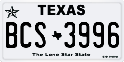 TX license plate BCS3996