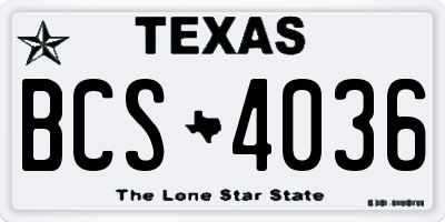 TX license plate BCS4036