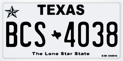 TX license plate BCS4038