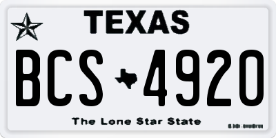 TX license plate BCS4920