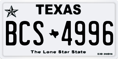TX license plate BCS4996