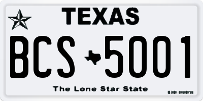TX license plate BCS5001