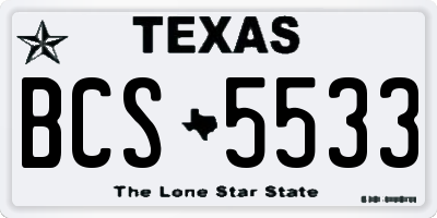TX license plate BCS5533