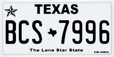 TX license plate BCS7996