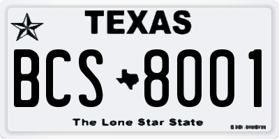 TX license plate BCS8001