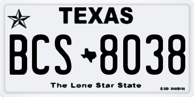 TX license plate BCS8038