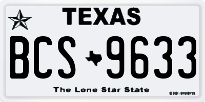 TX license plate BCS9633