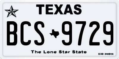 TX license plate BCS9729