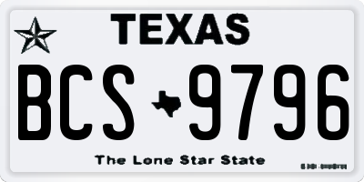 TX license plate BCS9796
