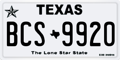 TX license plate BCS9920