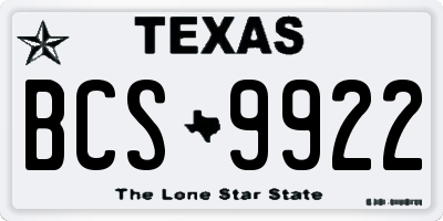 TX license plate BCS9922