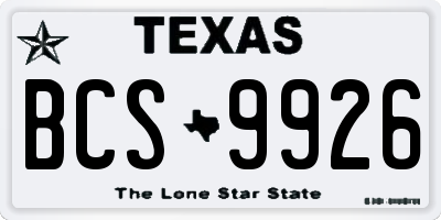 TX license plate BCS9926