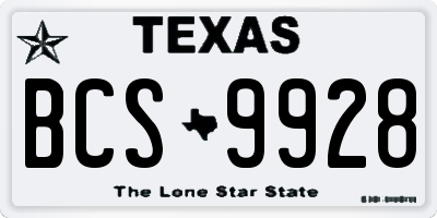 TX license plate BCS9928
