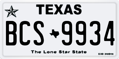 TX license plate BCS9934