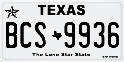 TX license plate BCS9936