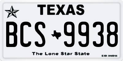 TX license plate BCS9938