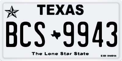 TX license plate BCS9943