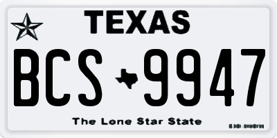 TX license plate BCS9947
