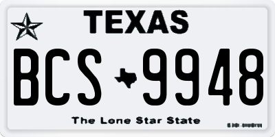 TX license plate BCS9948