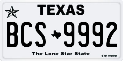TX license plate BCS9992