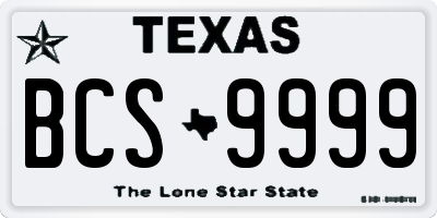 TX license plate BCS9999