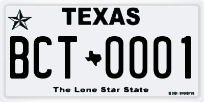 TX license plate BCT0001