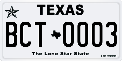 TX license plate BCT0003