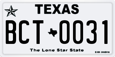 TX license plate BCT0031
