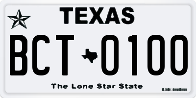 TX license plate BCT0100