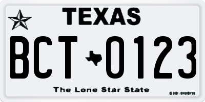 TX license plate BCT0123