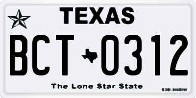 TX license plate BCT0312